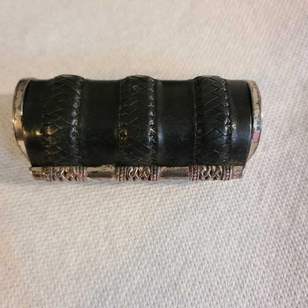 Brighton Black Leather Mirrored Snap Closure Lipstick Case